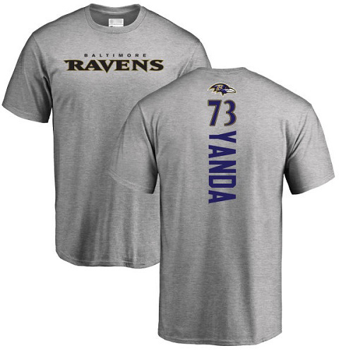 Men Baltimore Ravens Ash Marshal Yanda Backer NFL Football #73 T Shirt->nfl t-shirts->Sports Accessory